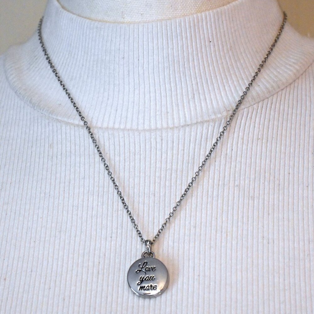 Love You More Dainty Locket Pendant Silver Tone Necklace Hallmarked ATI CN